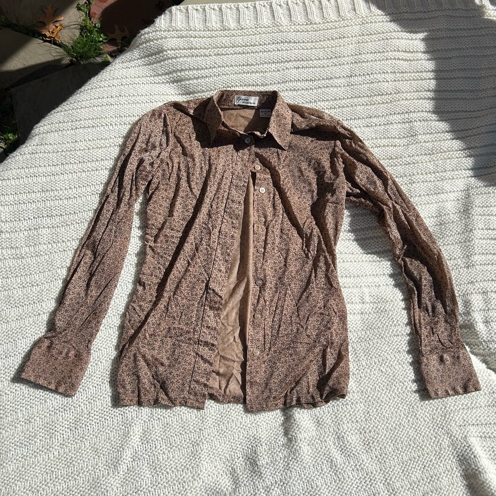 Brown, Floral Button-Up, Size M